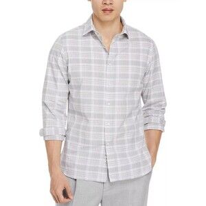 Plaid Button-Down Shirt The Men's Store Bloomingdales Stretch Slim Fit - Gray XL